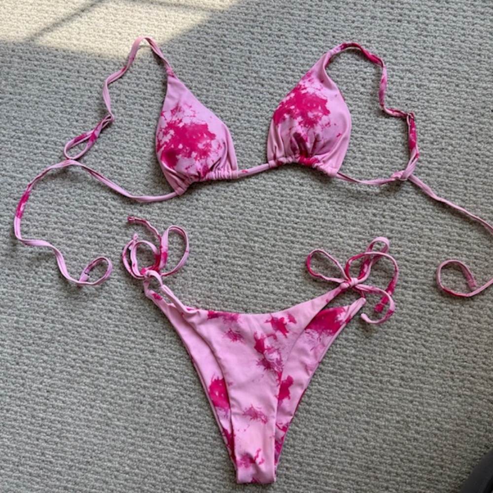 Pink tie dye two piece bikini set